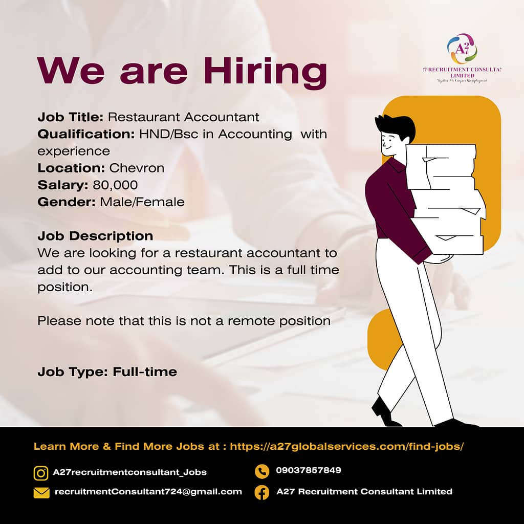 Restaurant Accountant Needed – A27 Global services